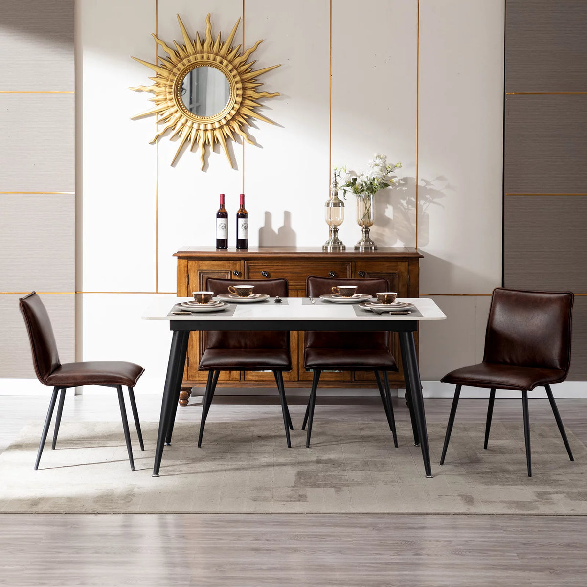 Faux Leather Dining Chairs Set of 4 with Black Metal Legs O328333