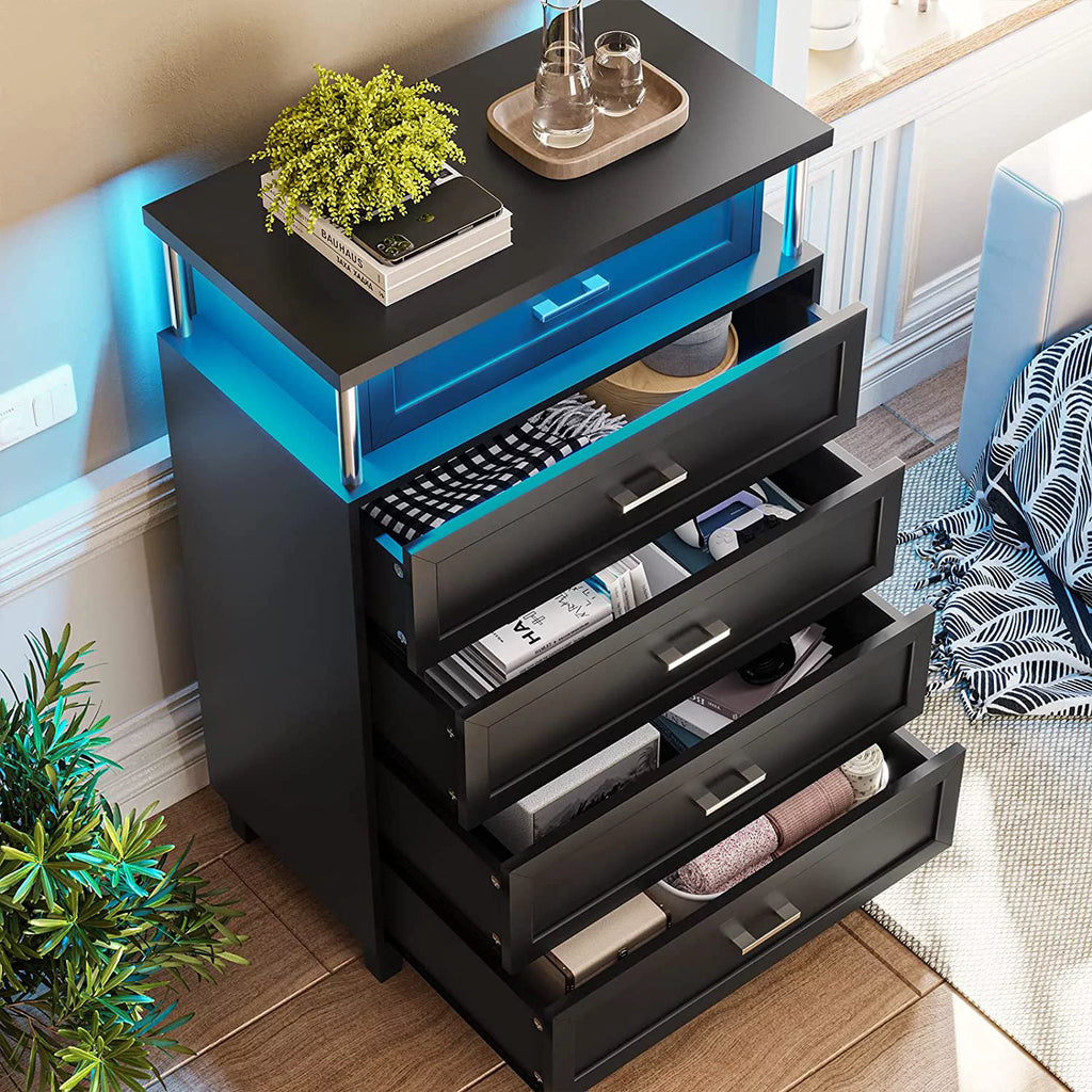 Black 5 Drawers Wood Dresser with LED Light R898