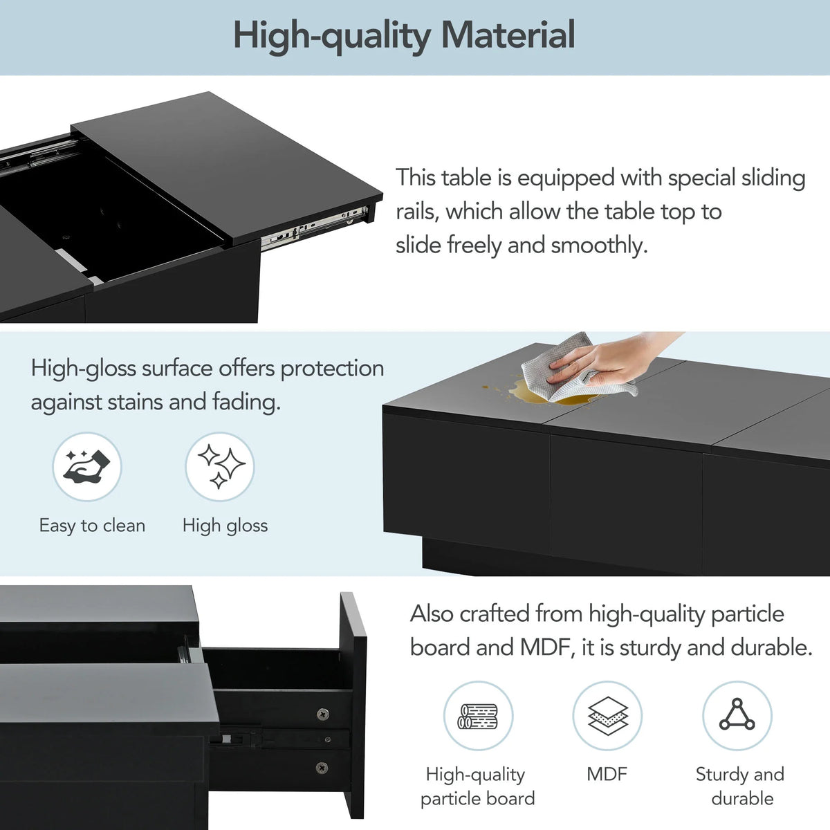 Black Extendable Coffee Table with 2 Drawers V1610