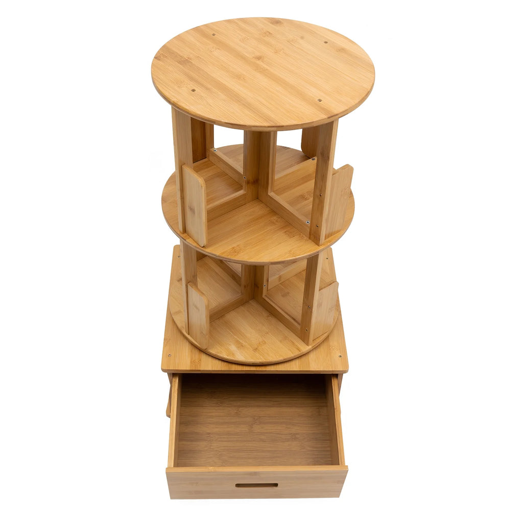 2 Tiers Rotating Bamboo Side Table with Wheels P10236
