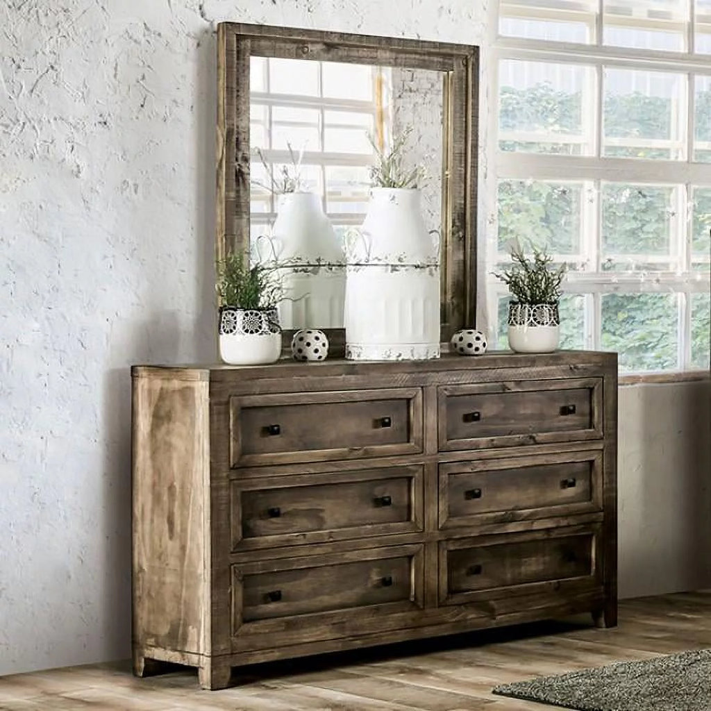 Ash Brown Solid Wood Dresser with Mirror I7151