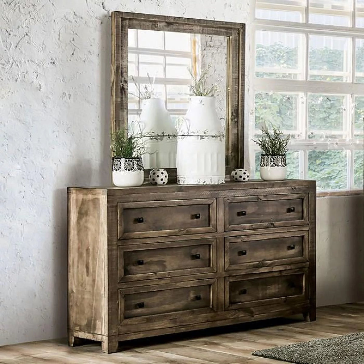 Ash Brown Solid Wood Dresser with Mirror I7151