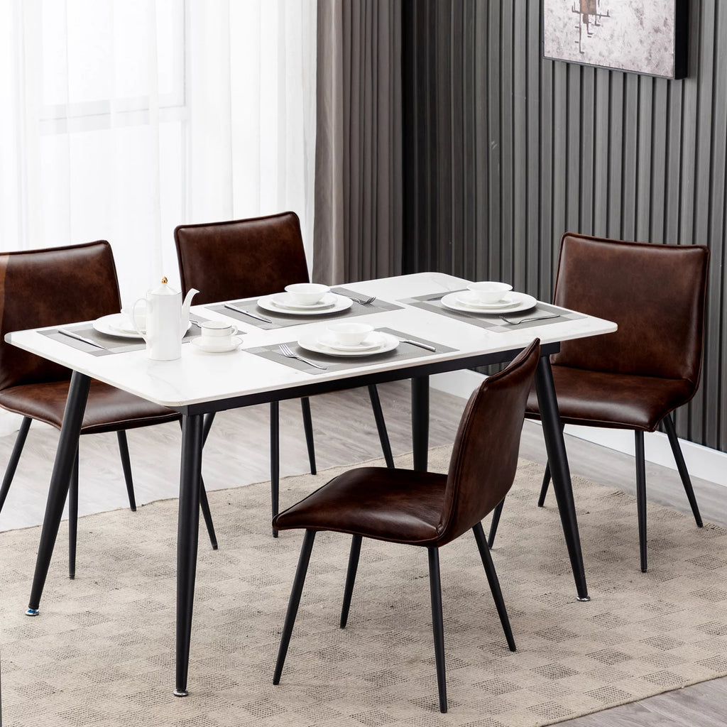 Faux Leather Dining Chairs Set of 4 with Black Metal Legs O328333
