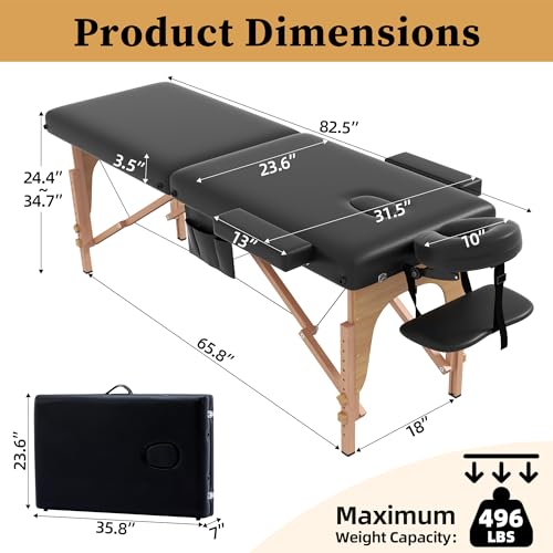 Portable 2 Section Foldable Massage Table Black T398