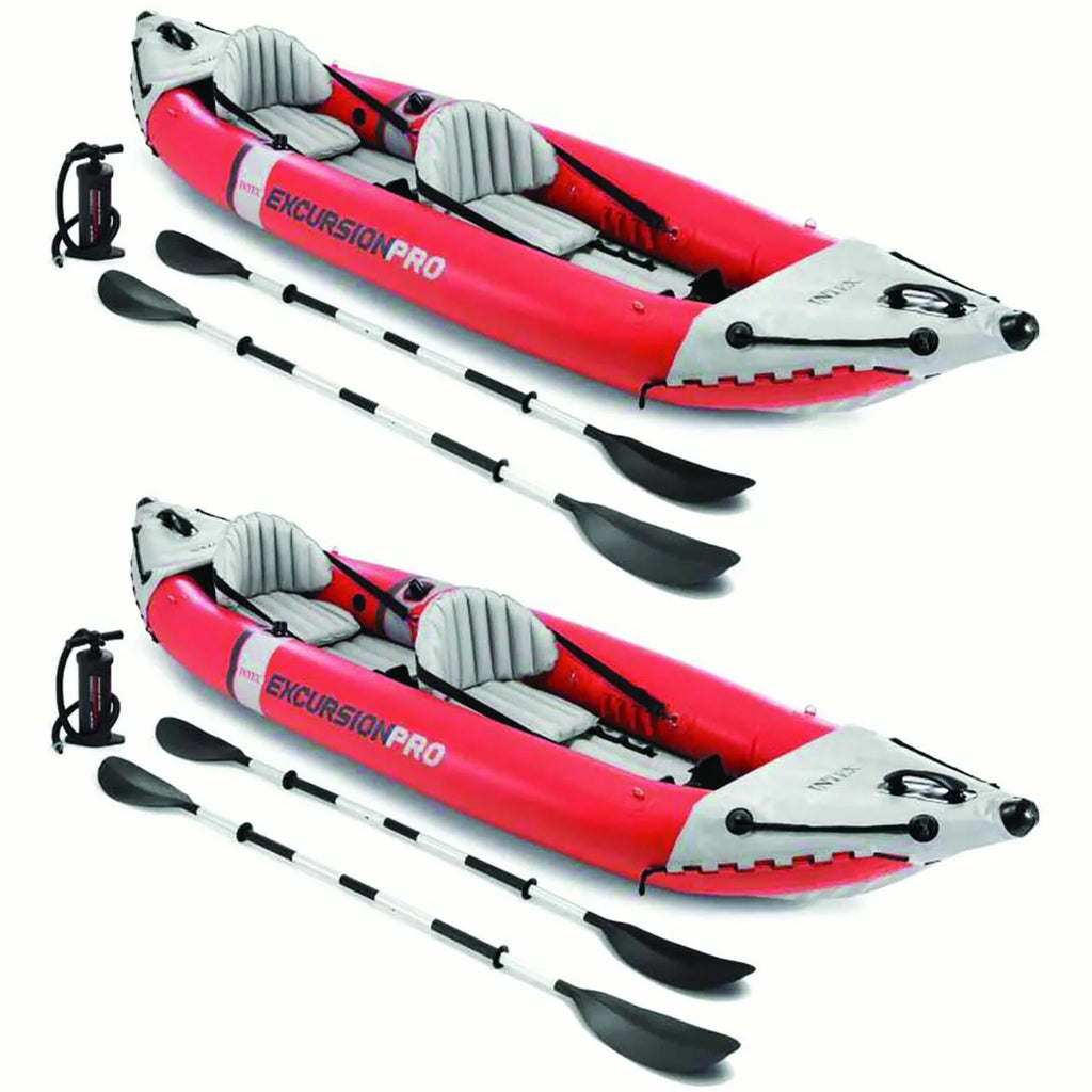 Inflatable 2 Person Vinyl Kayak with Oars & Pump, Red (2 Pack) Y346
