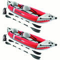 Inflatable 2 Person Vinyl Kayak with Oars & Pump, Red (2 Pack) Y346