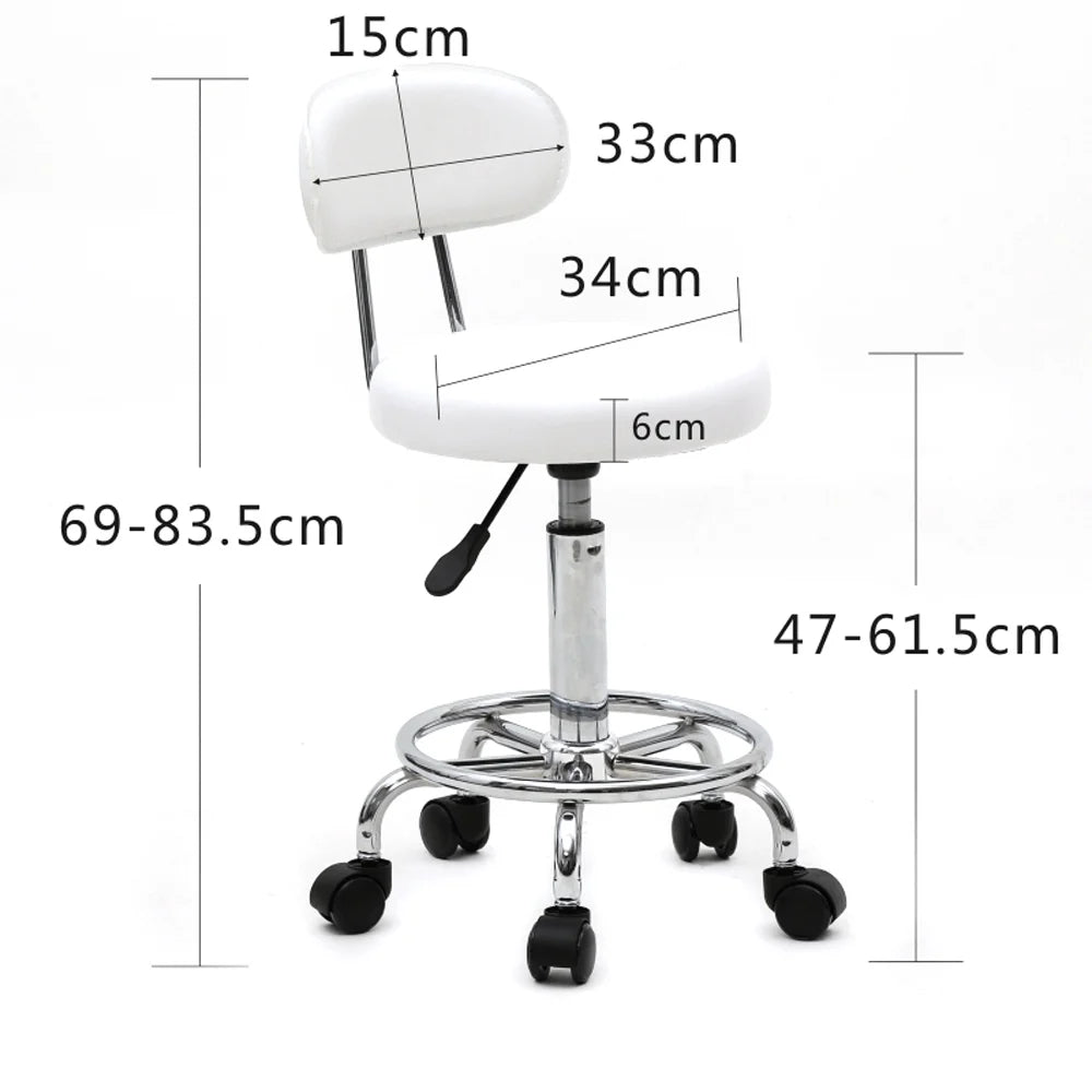 White Adjustable PU Leather Rolling Stool P6611