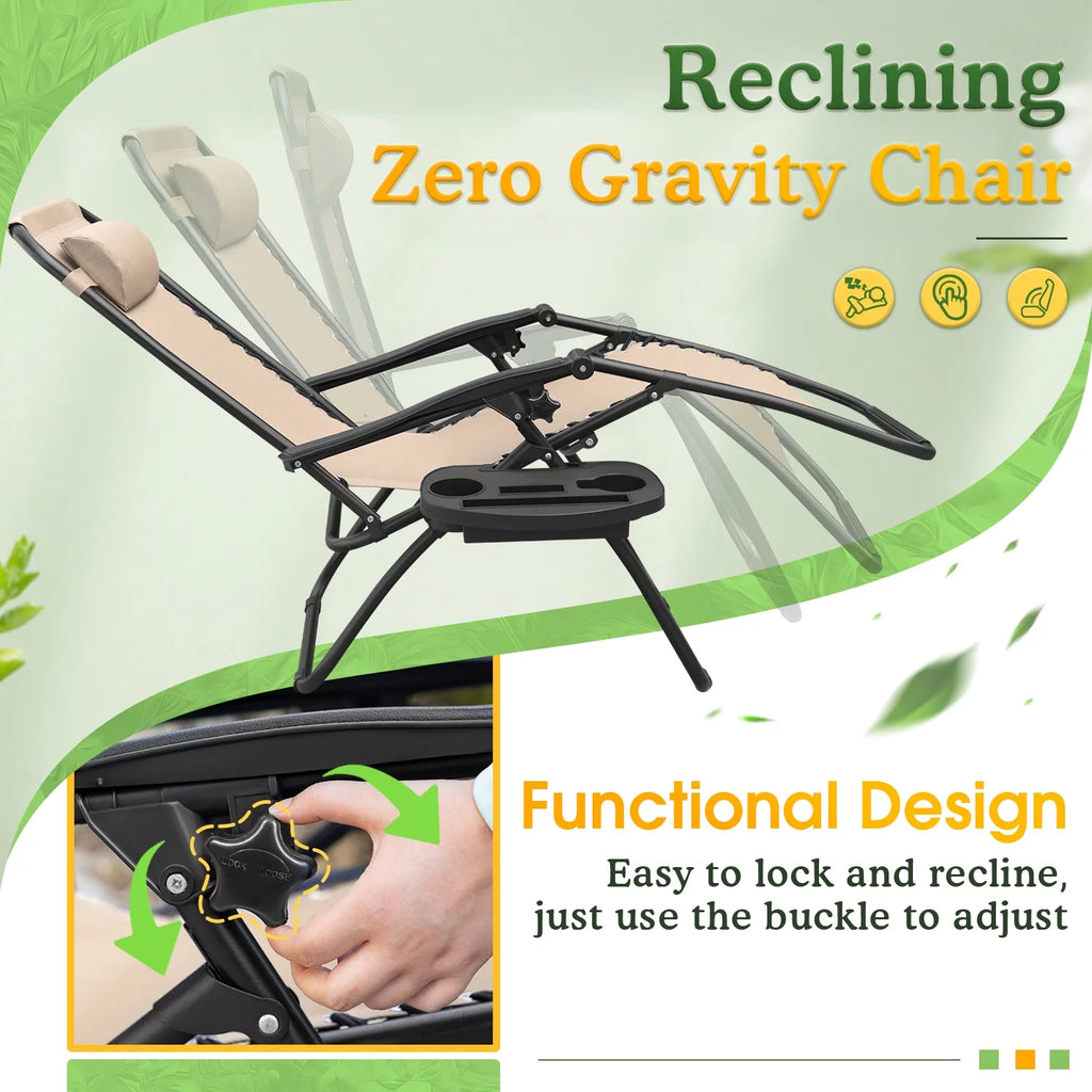 Beige Zero Gravity Foldable Lounge Chair Pack of 2 E800336