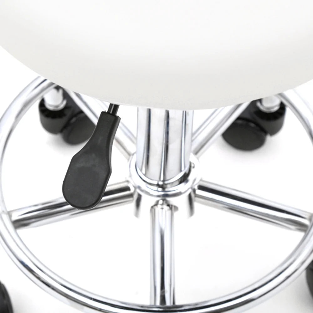 White Adjustable PU Leather Rolling Stool P6611