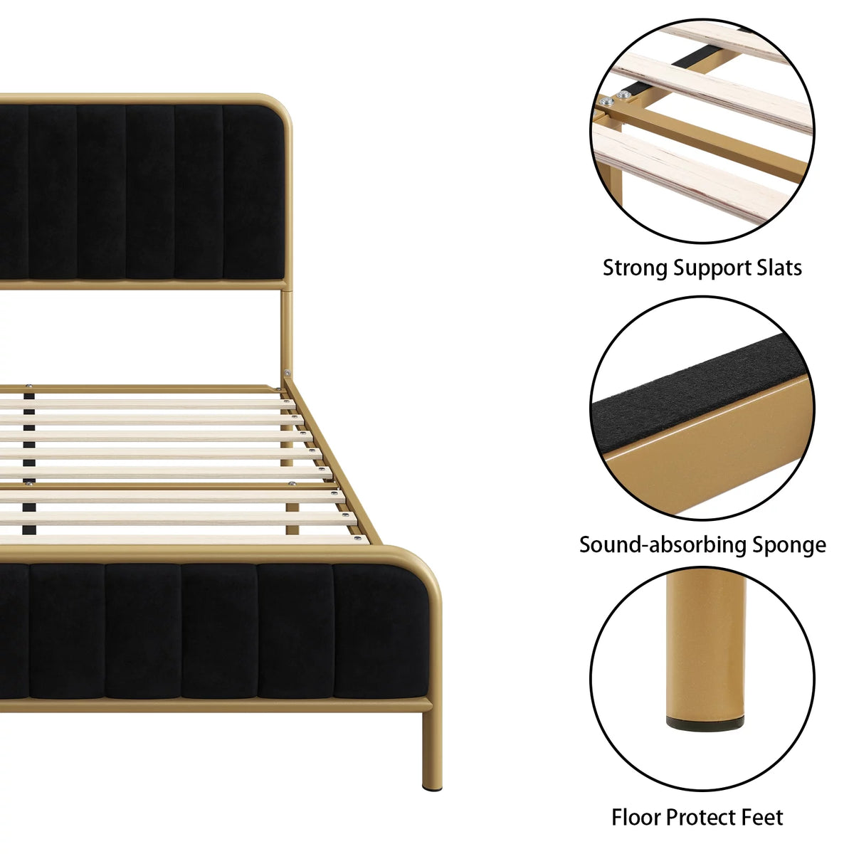 Queen Size Metal Bed Frame with Upholstered Headboard Y543918