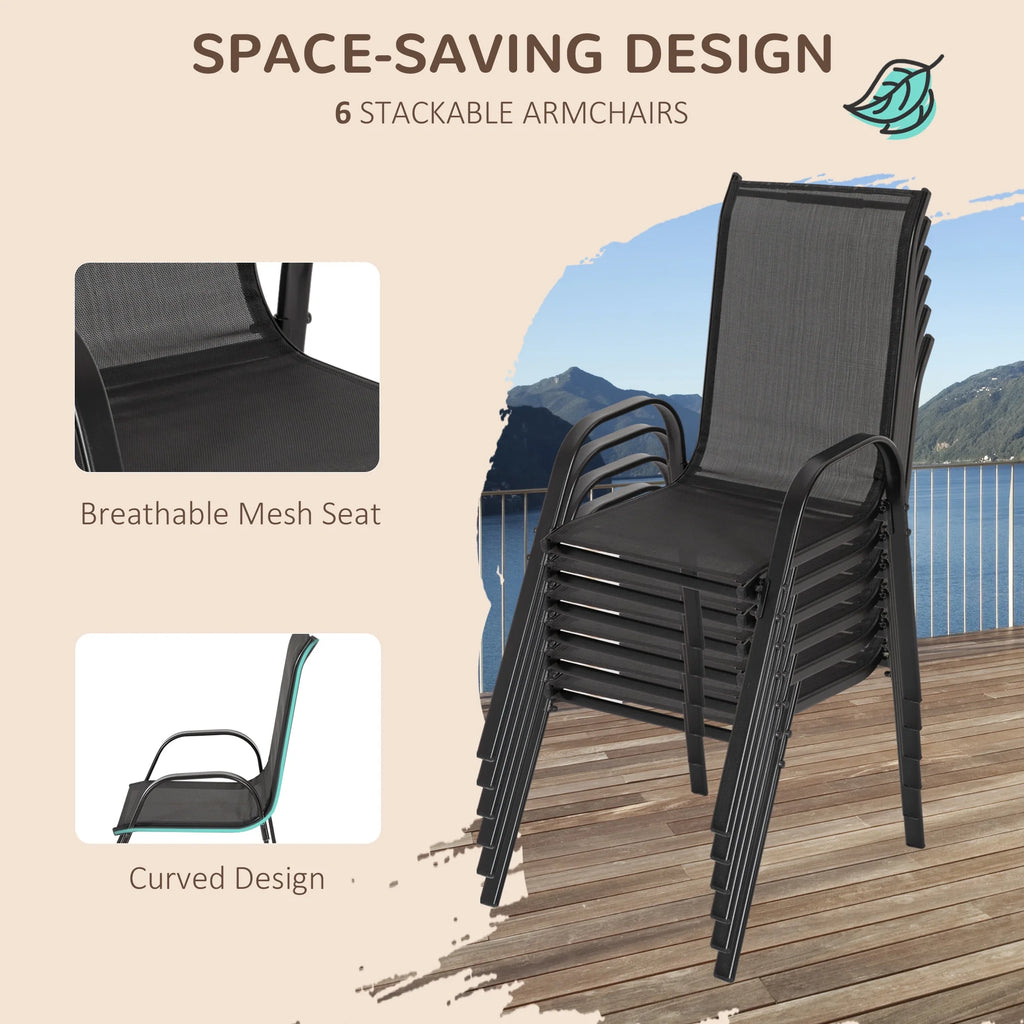 Black Patio Dining Set for Six with Umbrella B8548