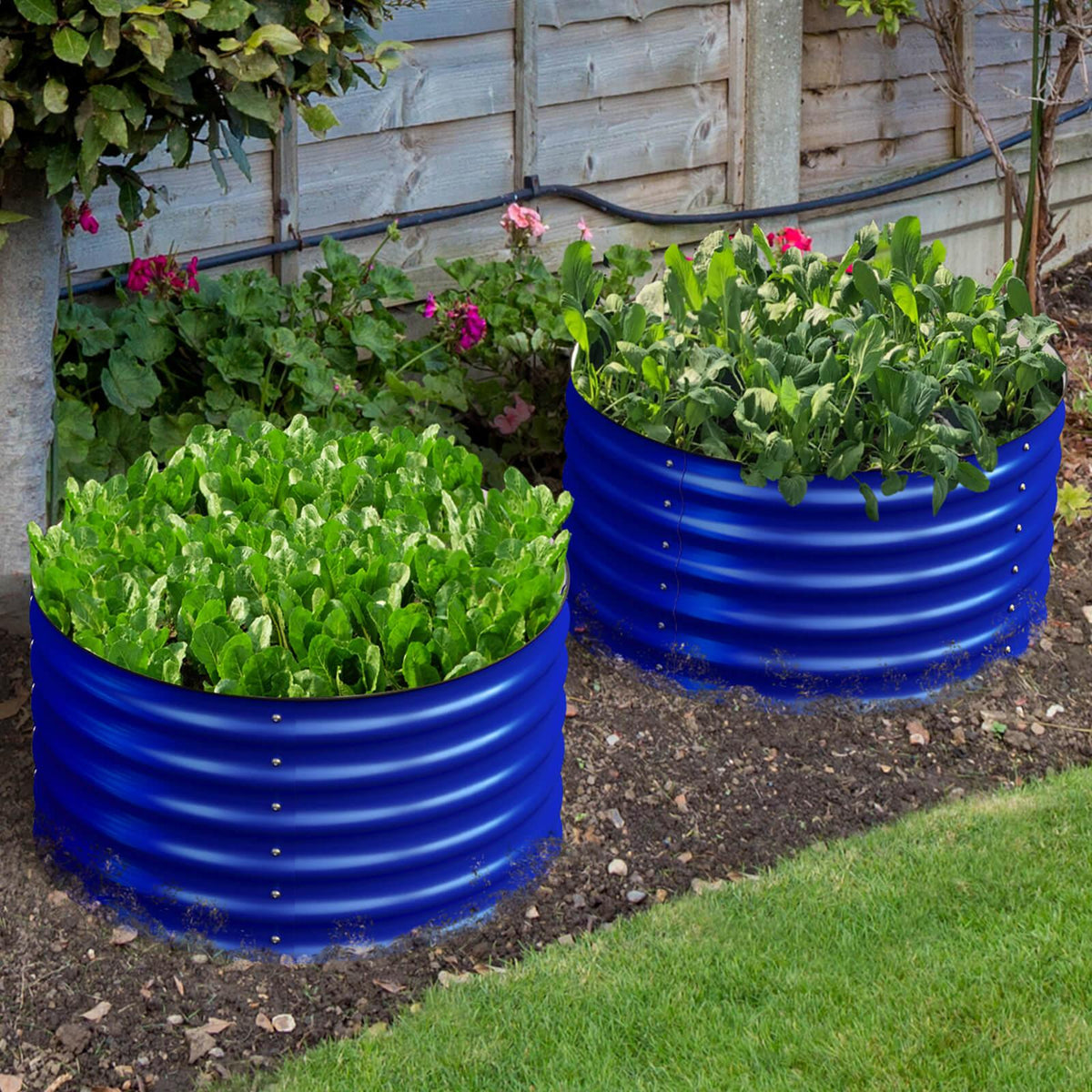 24 Round 17 Tall Raised Garden Beds Set of 2 Cobalt Blue S373250