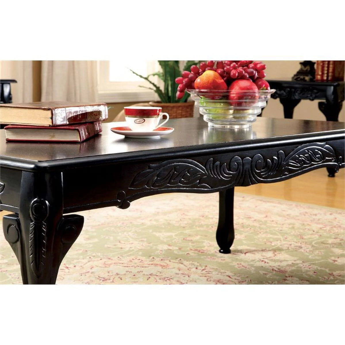 Solid Wood 3-Piece Coffee Table Set in Black D4853