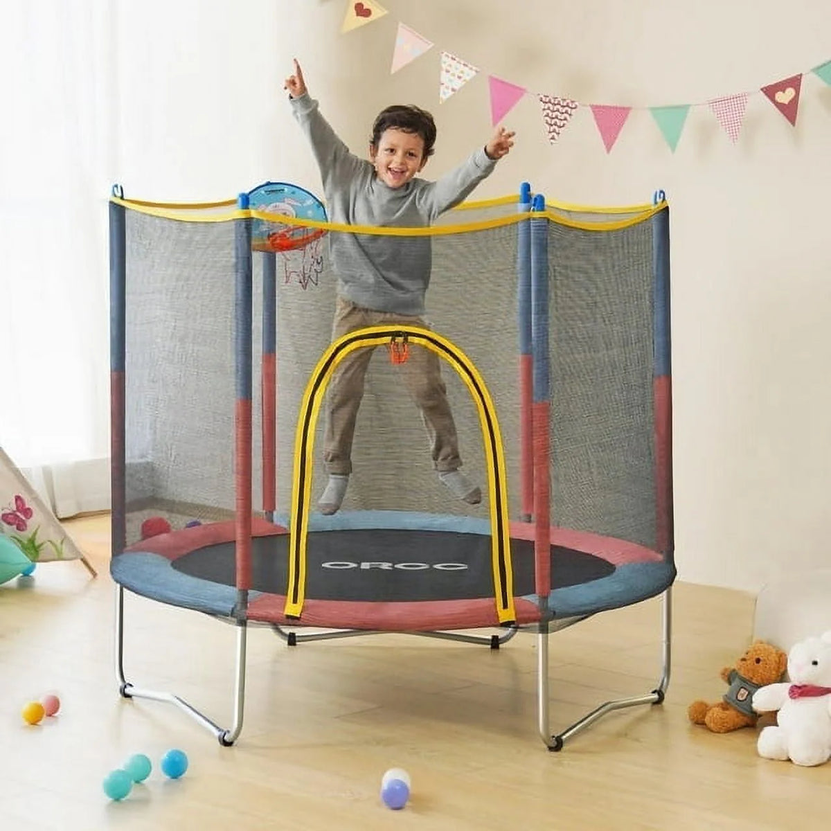 Kids Trampoline with Safety Enclosure and Steel Frame V370