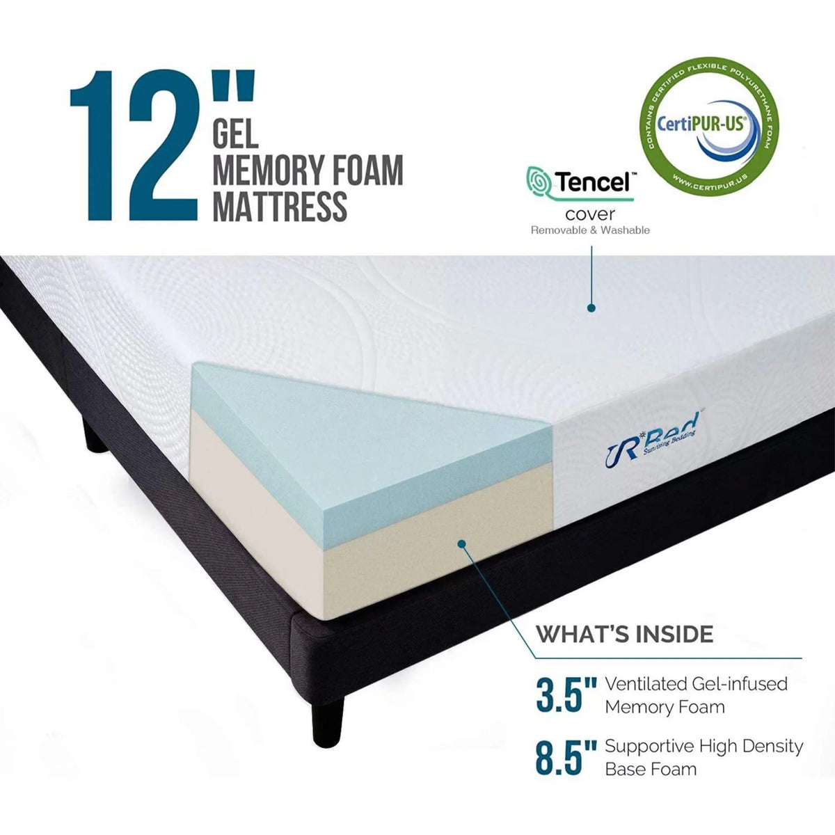 12 Gel Memory Foam Mattress Twin Size Firm V958450