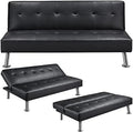 Black Faux Leather Folding Futon Sleeper Bed I443