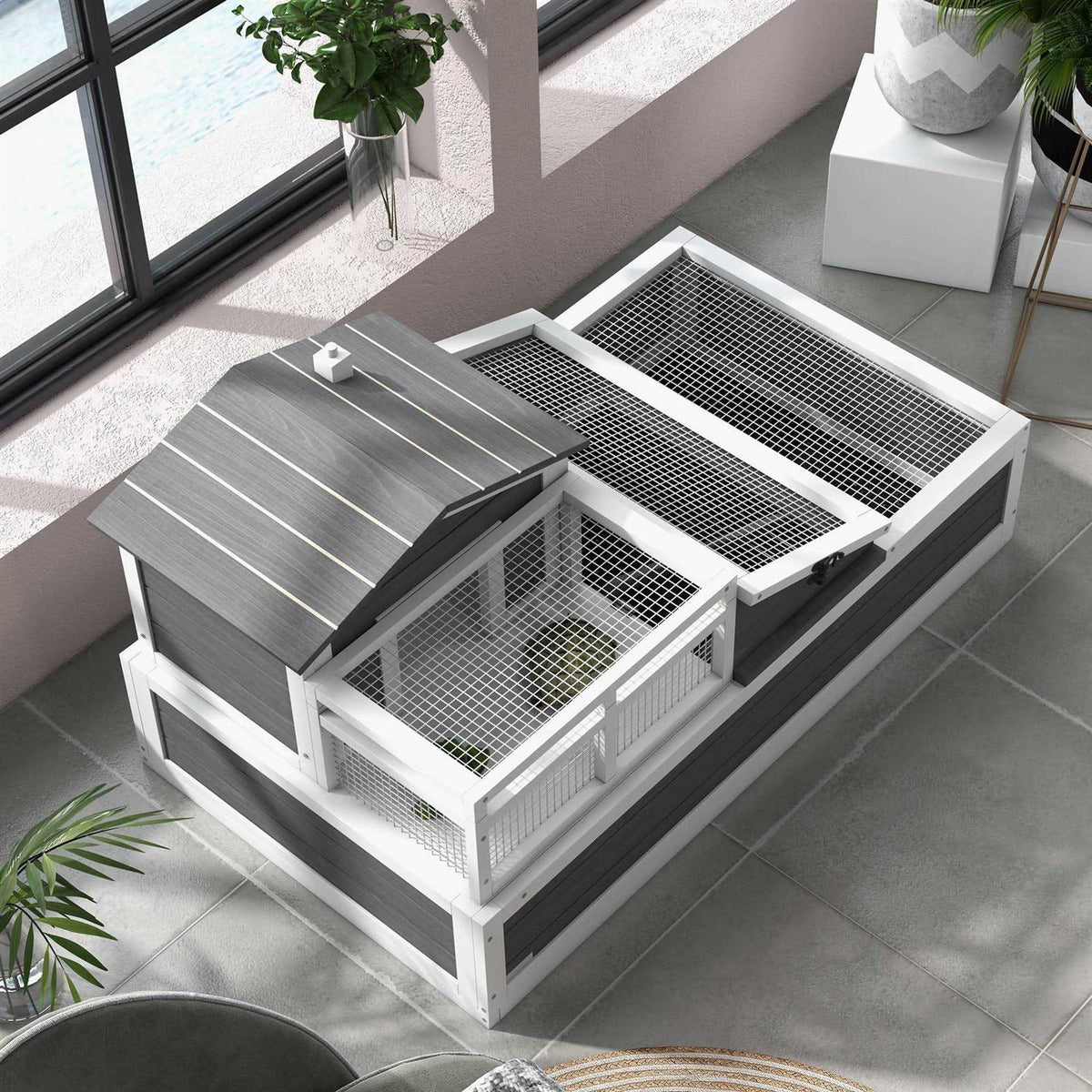 3-Room Wooden Tortoise Habitat House with Balcony V797335