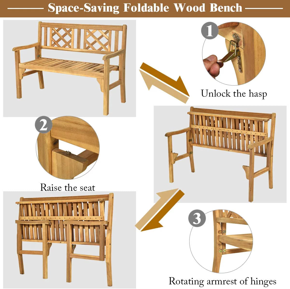 4 Ft Teak Acacia Wooden Patio Bench U34983