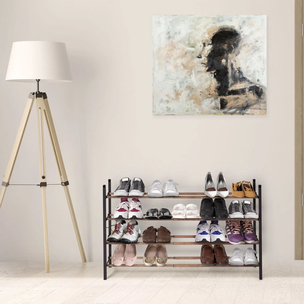 Expandable 4 Tier Metal Shoe Rack Organizer, Black & Brown L61561