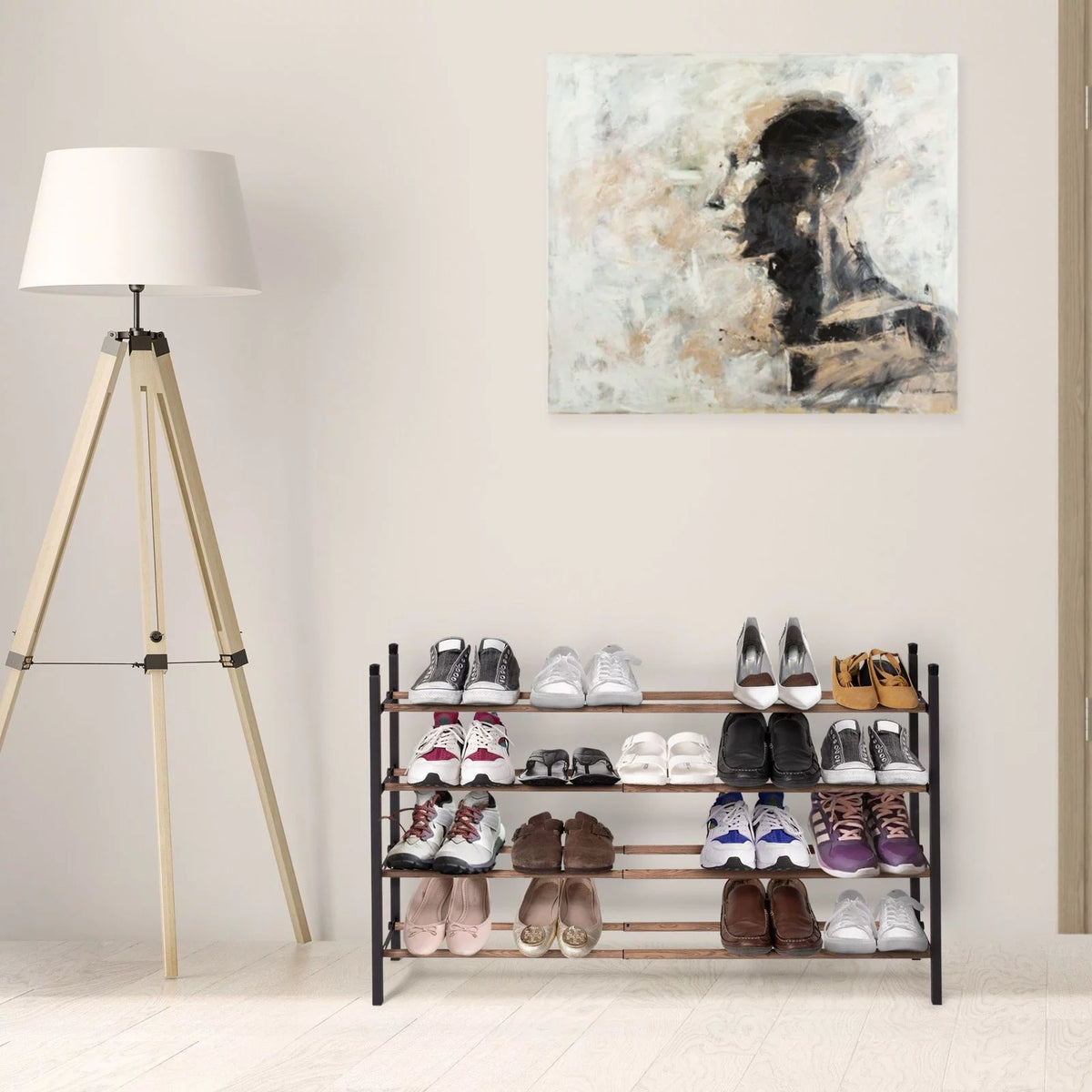 Expandable 4 Tier Metal Shoe Rack Organizer, Black & Brown L61561