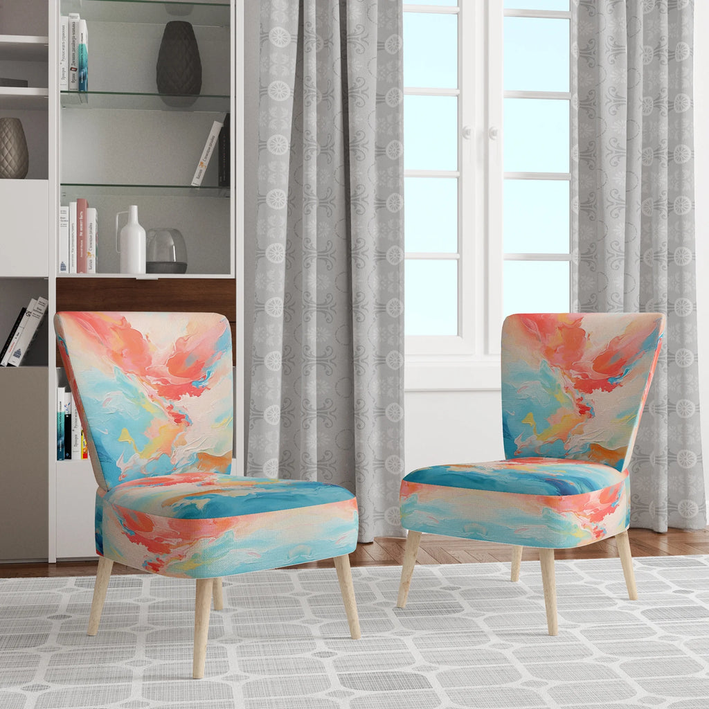Upholstered Abstract Accent Chair and Mid-Century Modern Arm Chair B64524