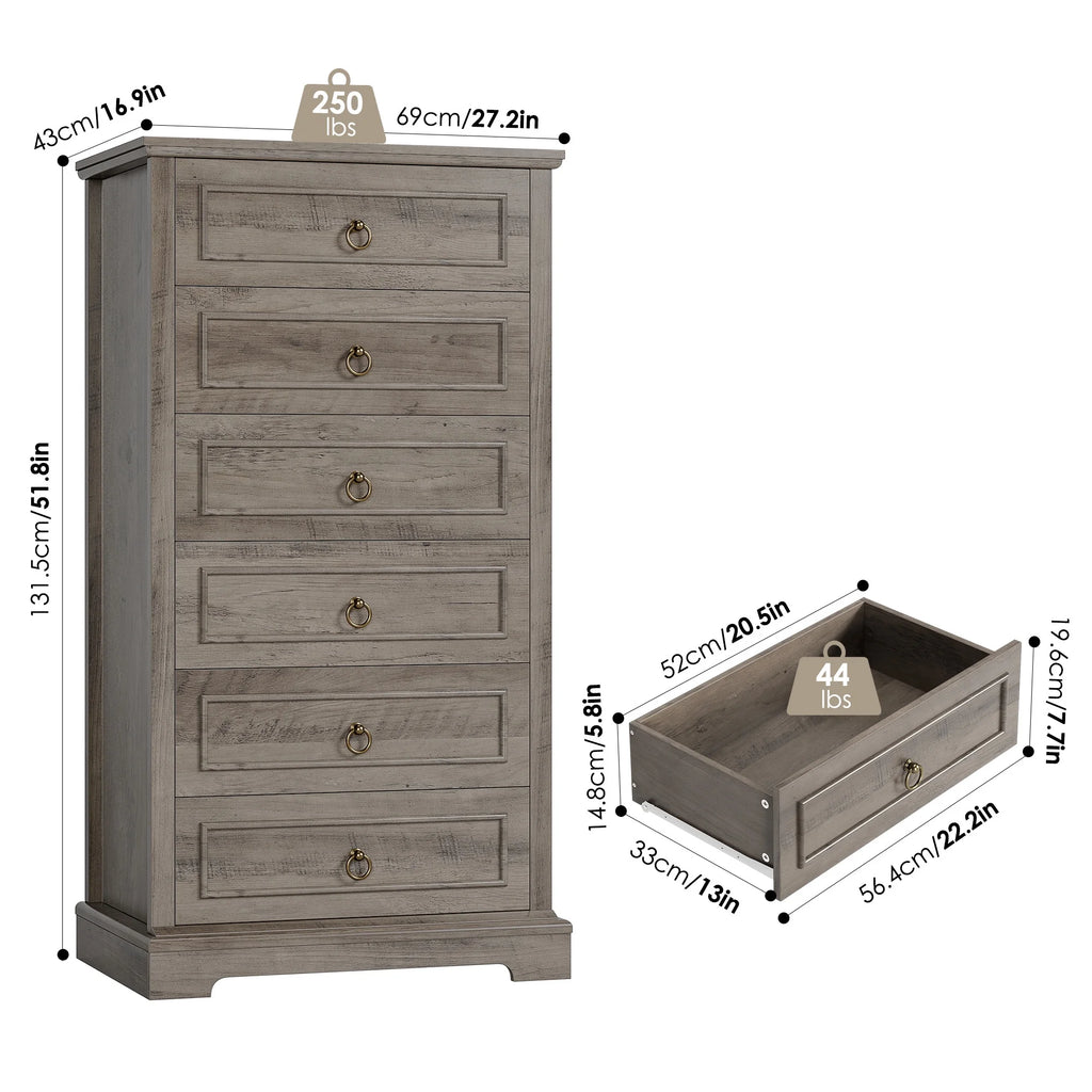 6 Drawer Tall Wood Dresser S22224