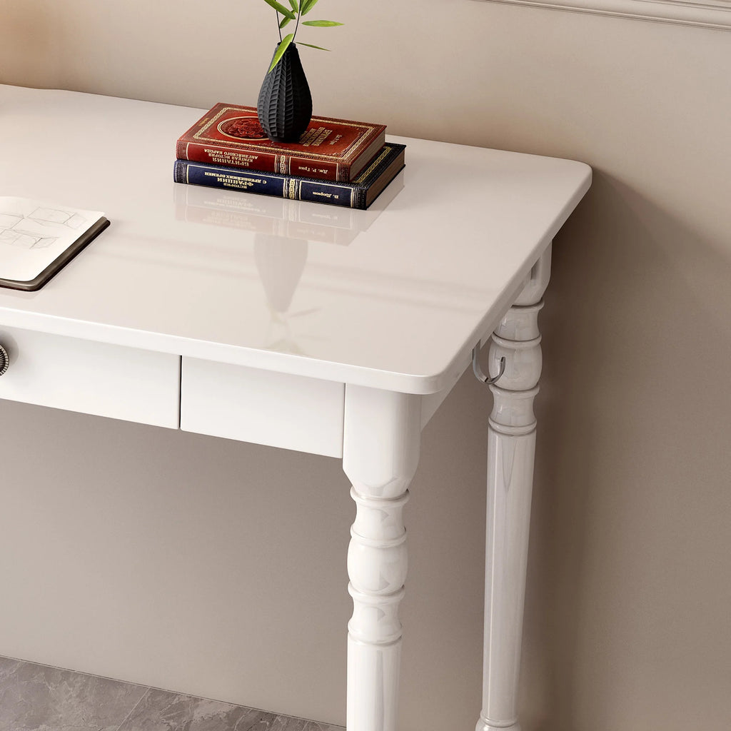 White Executive Desk and Chair Set with Drawer T348