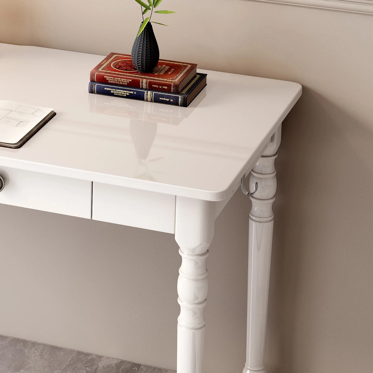 White Executive Desk and Chair Set with Drawer T348