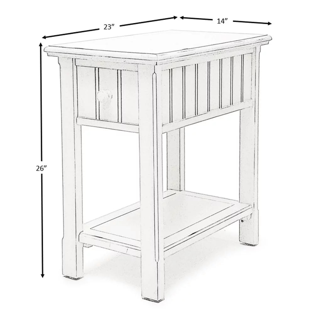 White Wood Chairside Table with Lower Shelf I25842