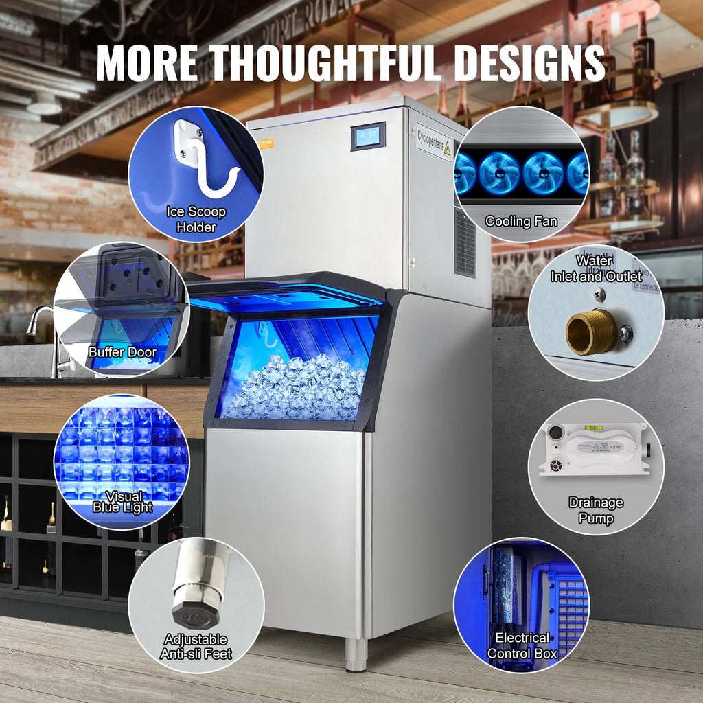 Commercial Ice Maker with Storage Bin Auto Self-Cleaning J51340