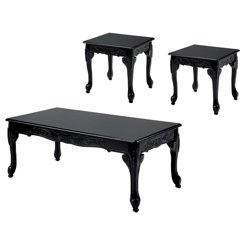 Solid Wood 3-Piece Coffee Table Set in Black D4853