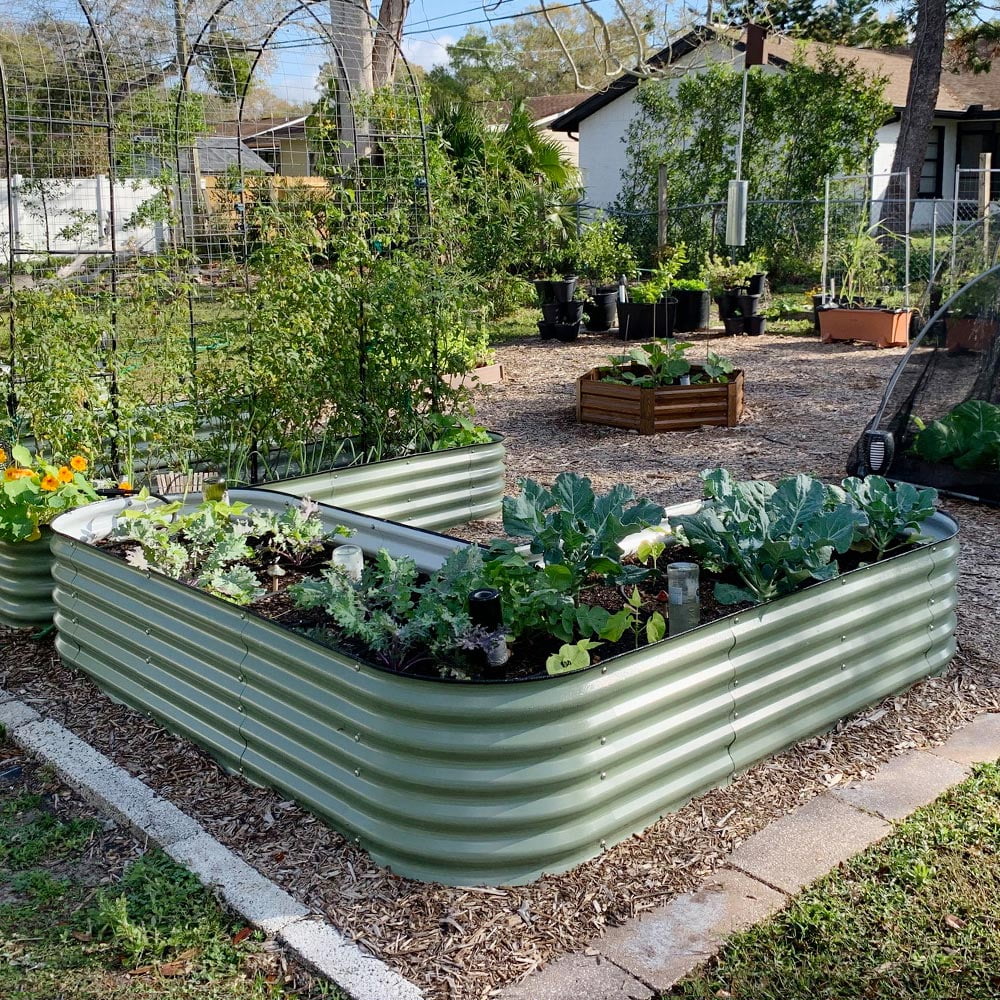 17" Tall L-Shaped Modular Corrugated Metal Raised Garden Beds G7849