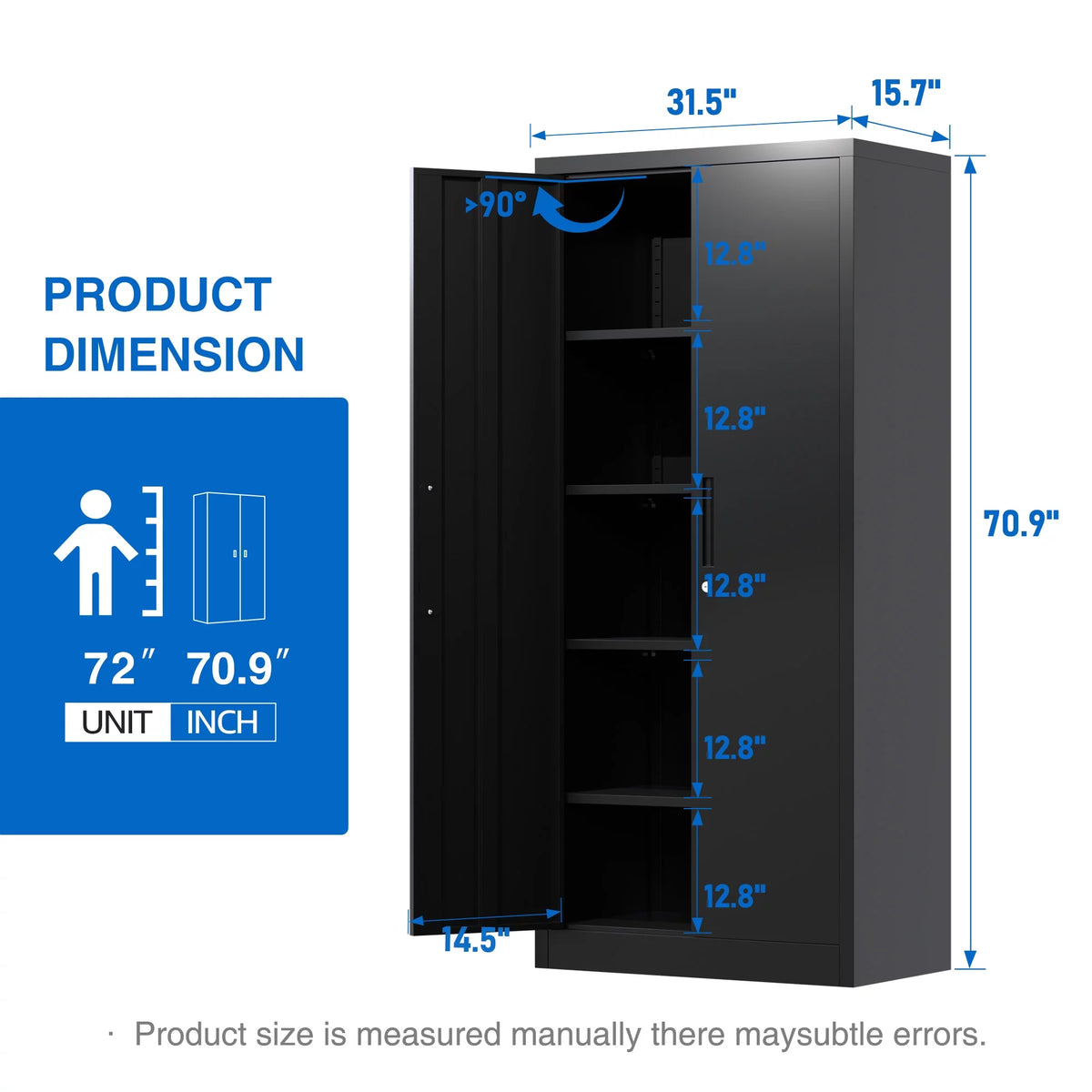 Black Metal Storage Cabinet with Lockable Doors and Shelves P90588