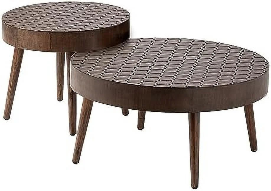 2 Piece Round Nesting Coffee Table Set Wood Z644