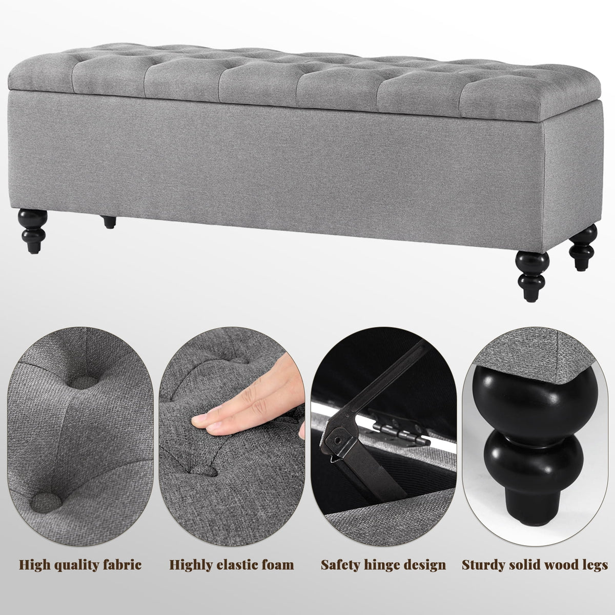 50.2 Inches Upholstered Storage Ottoman Bench X347