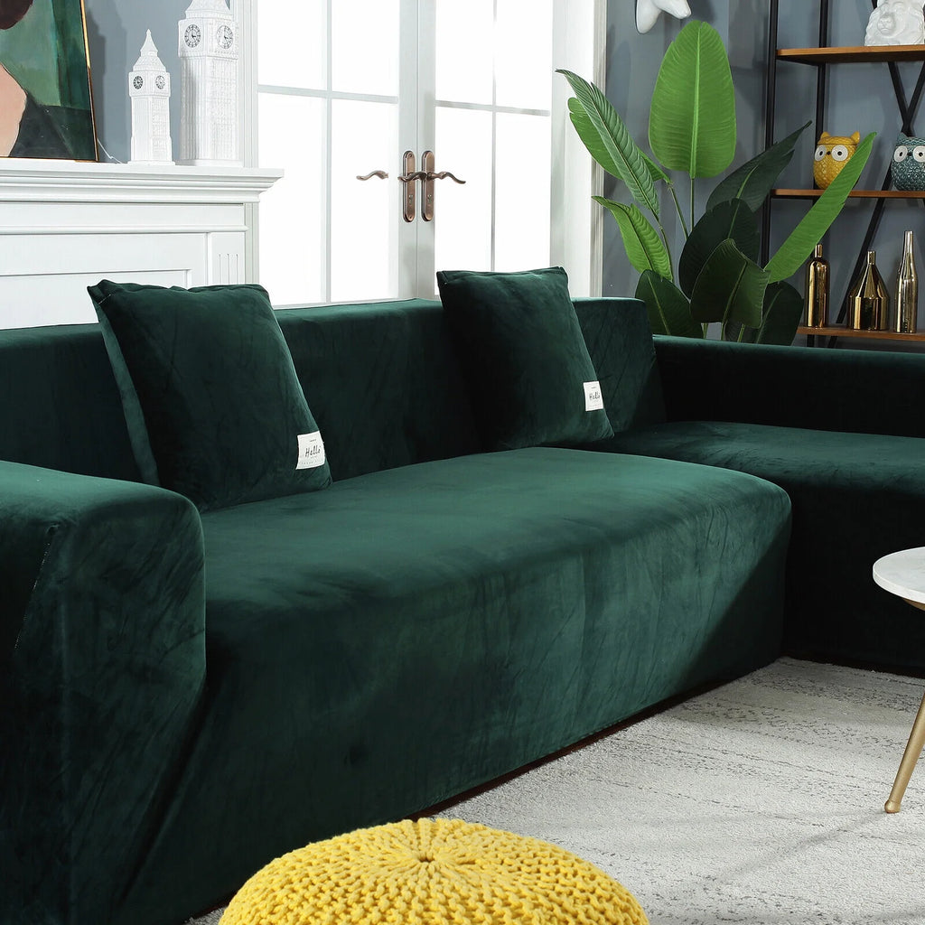 Velvet L Shape Sofa Cover with 2 Pillowcases B77956