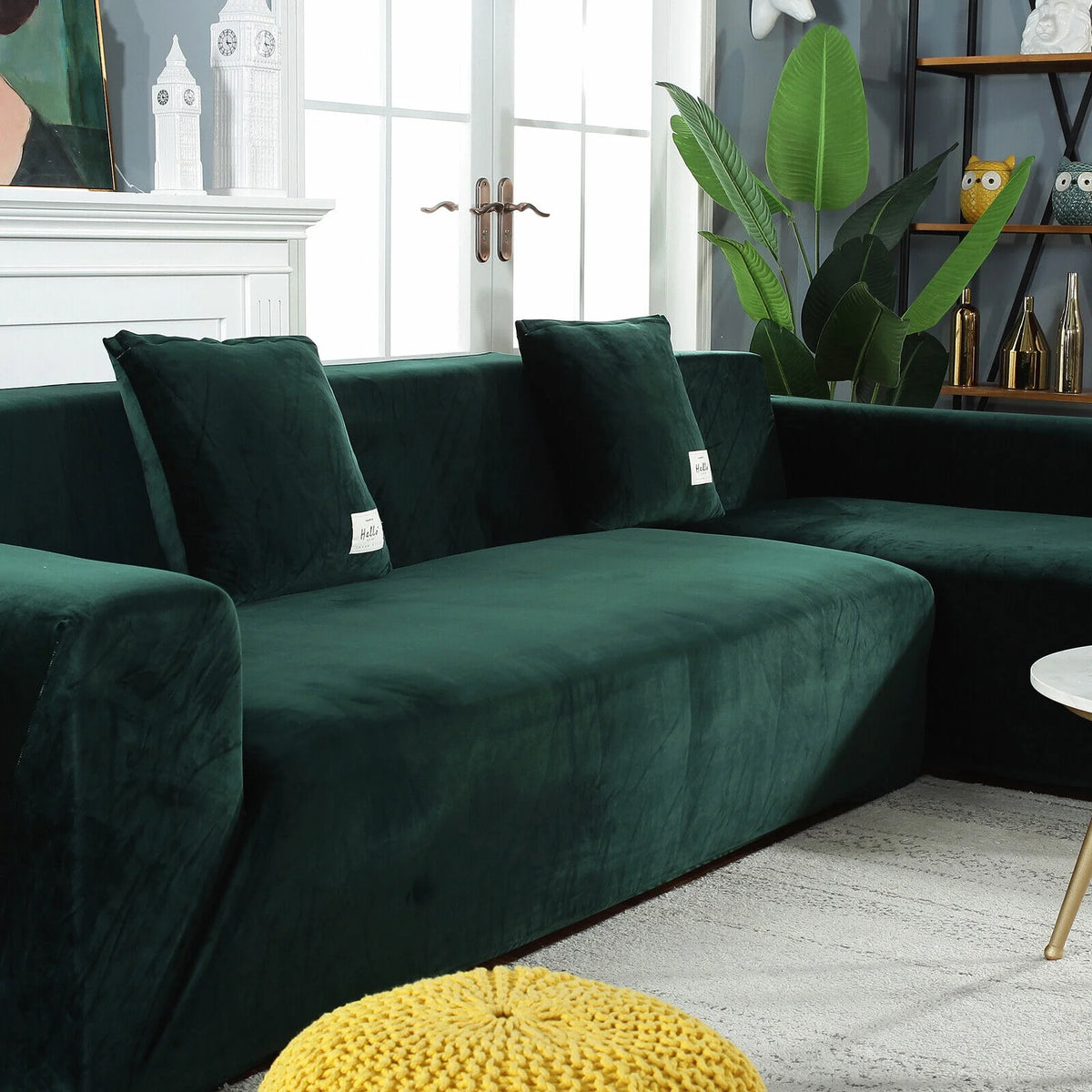 Velvet L Shape Sofa Cover with 2 Pillowcases B77956
