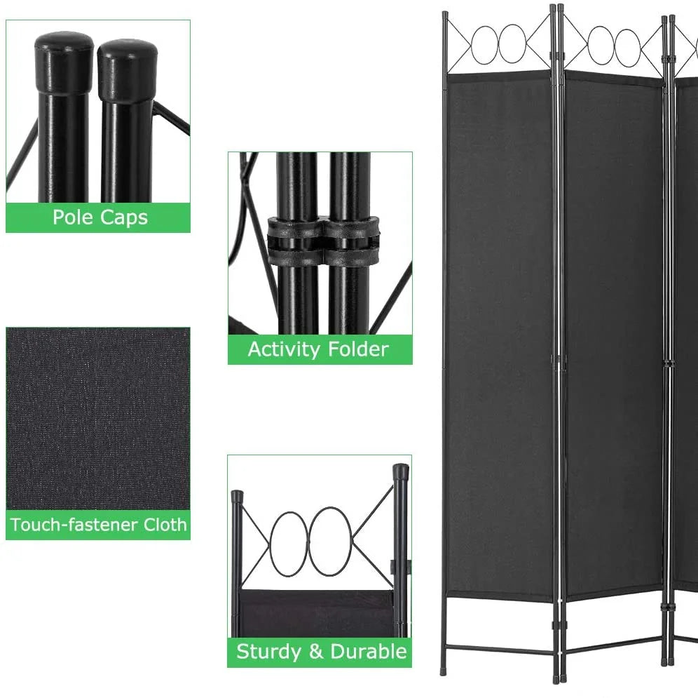 4 Panel 6 ft Black Steel Room Divider H565