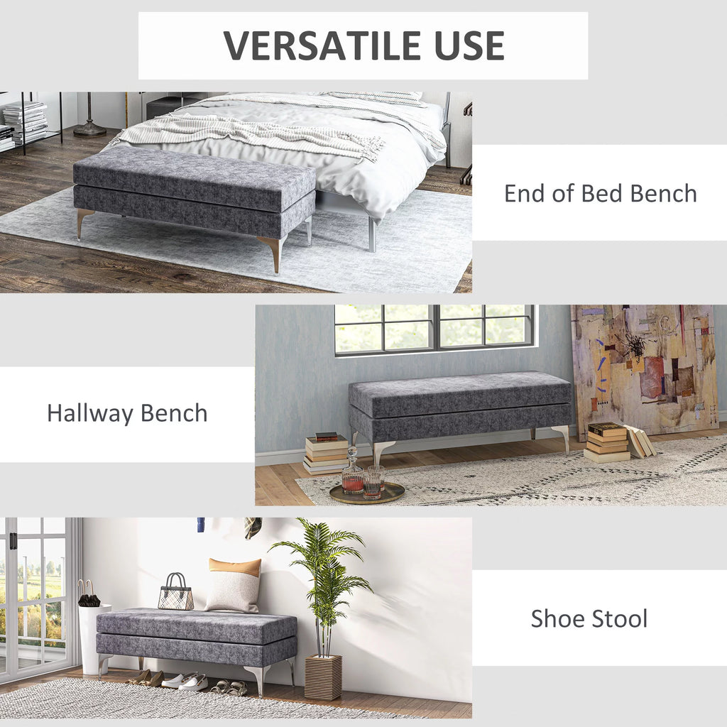 48" Dark Gray End of Bed Bench with Steel Legs O4323