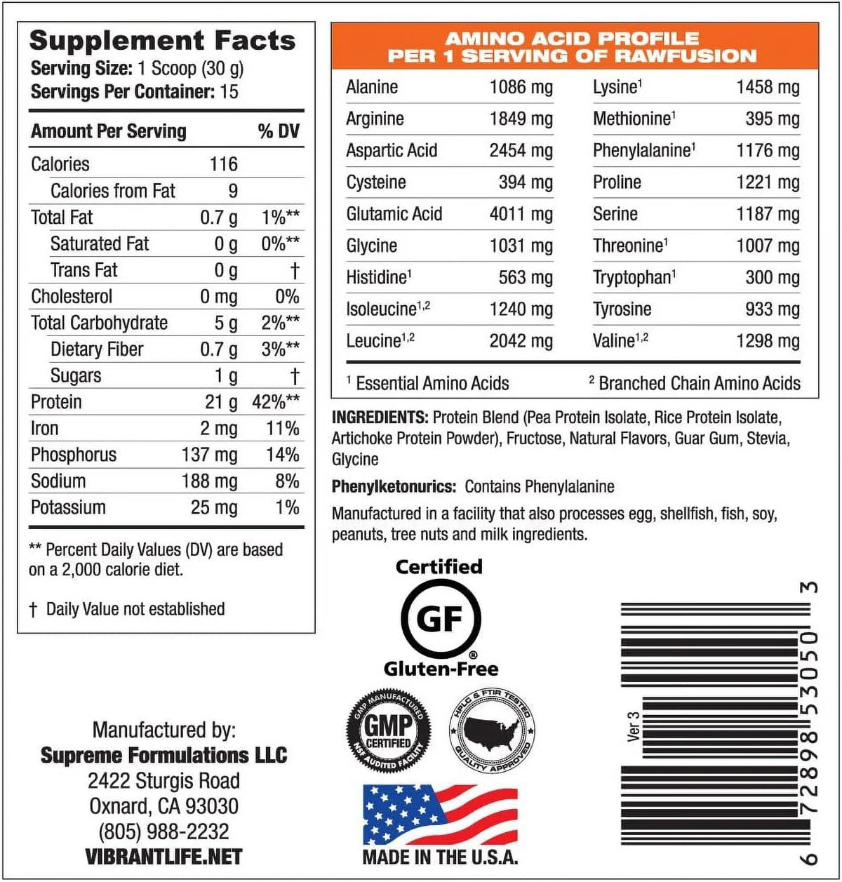 Plant Base Protein Vanilla Bean 15 Servings W859