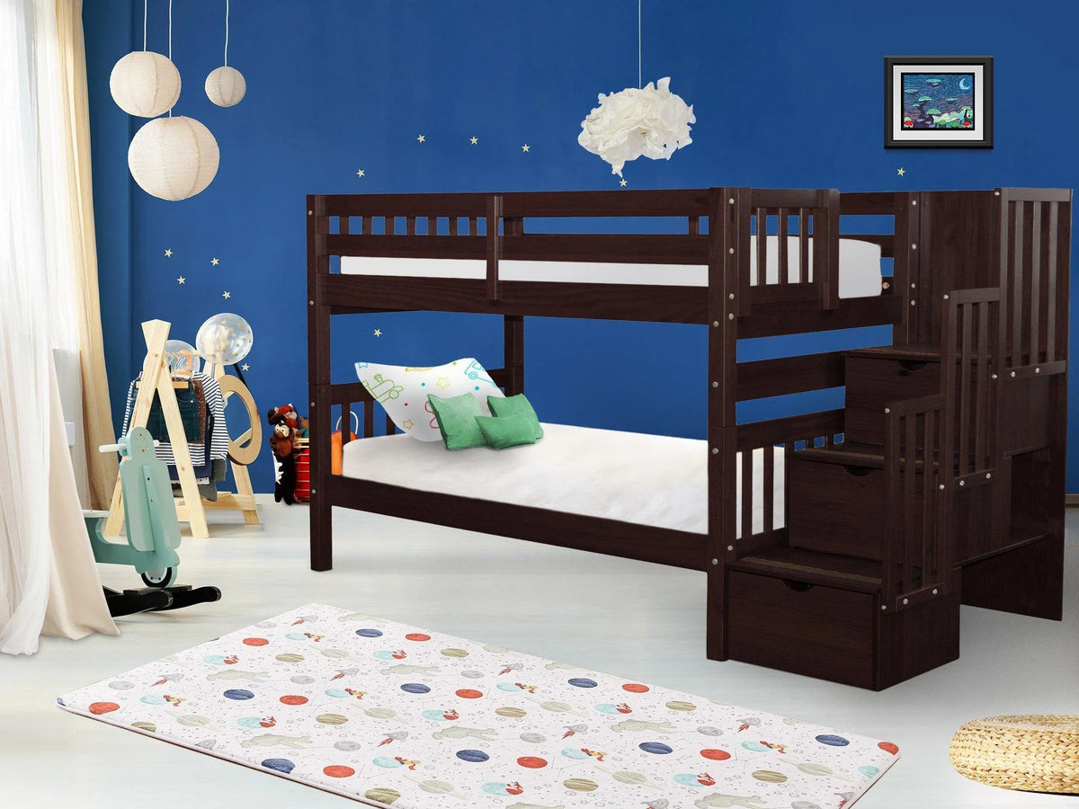 Twin over Twin Bunk Beds with 3 Drawers I568066
