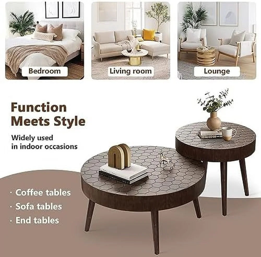 2 Piece Round Nesting Coffee Table Set Wood Z644