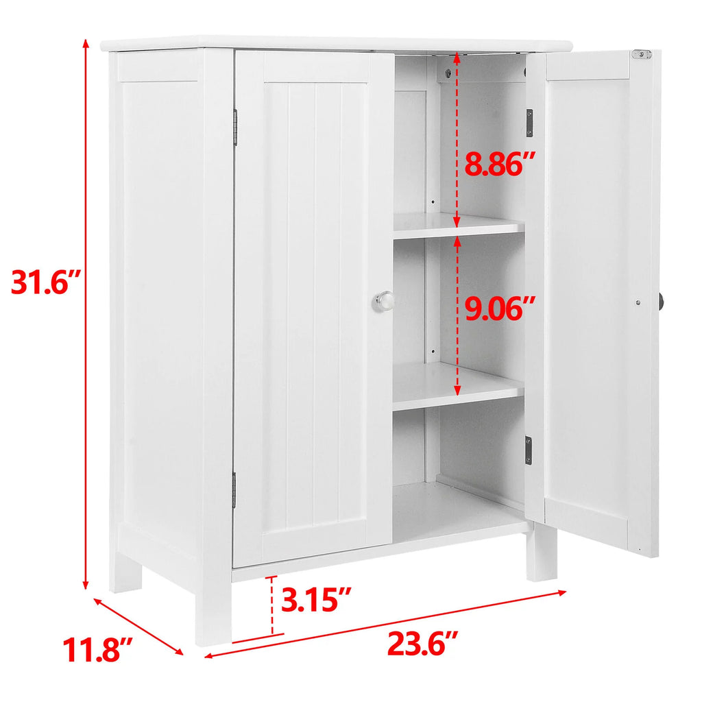 White Wooden Bathroom Floor Cabinet 3 Shelves L803115