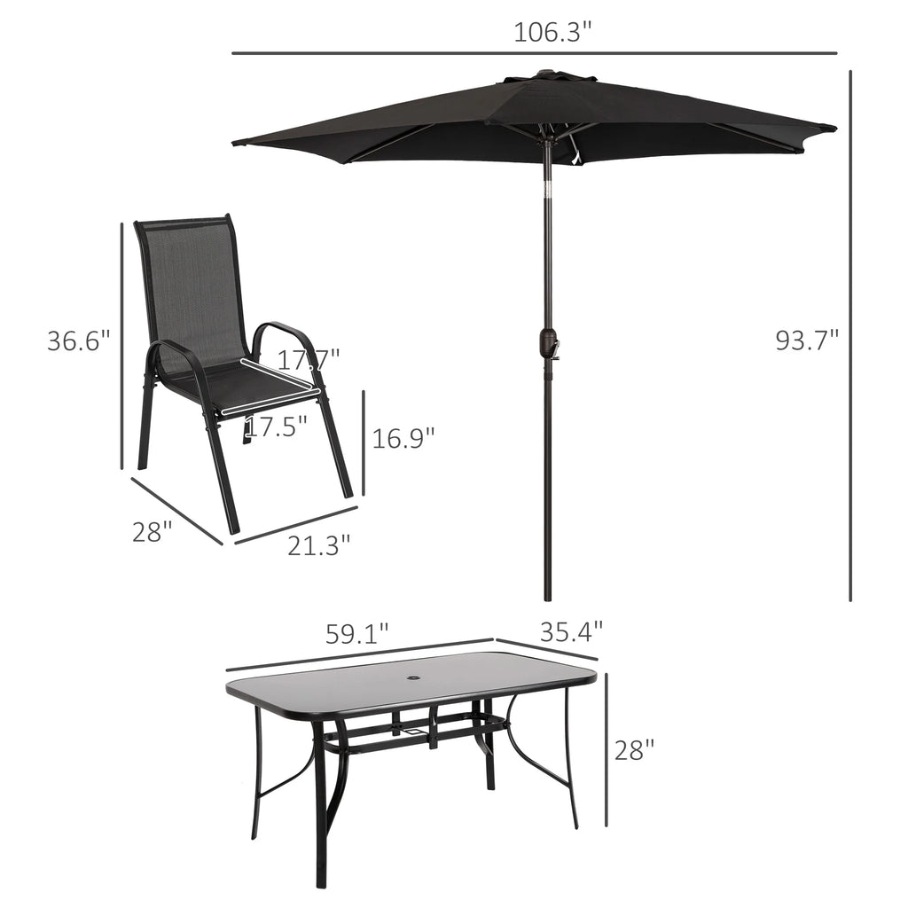 Black Patio Dining Set for Six with Umbrella B8548
