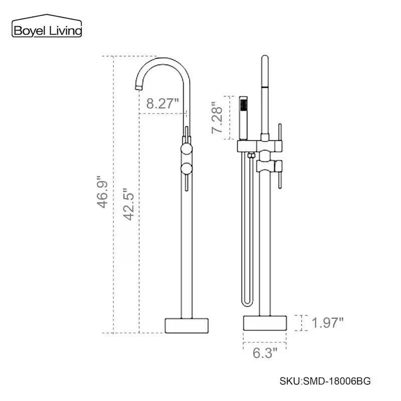Brushed Gold Freestanding Bathtub Faucet with Handheld Shower R820917
