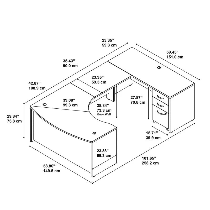 U-Shaped Desk with Mobile File Cabinet P53299