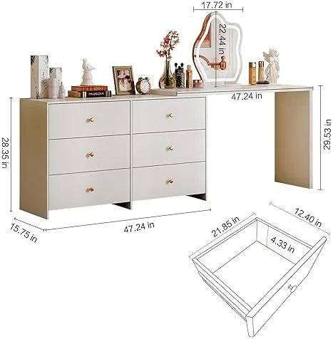 Modern Corner Vanity Table with LED Mirror and 6 Drawers M1427