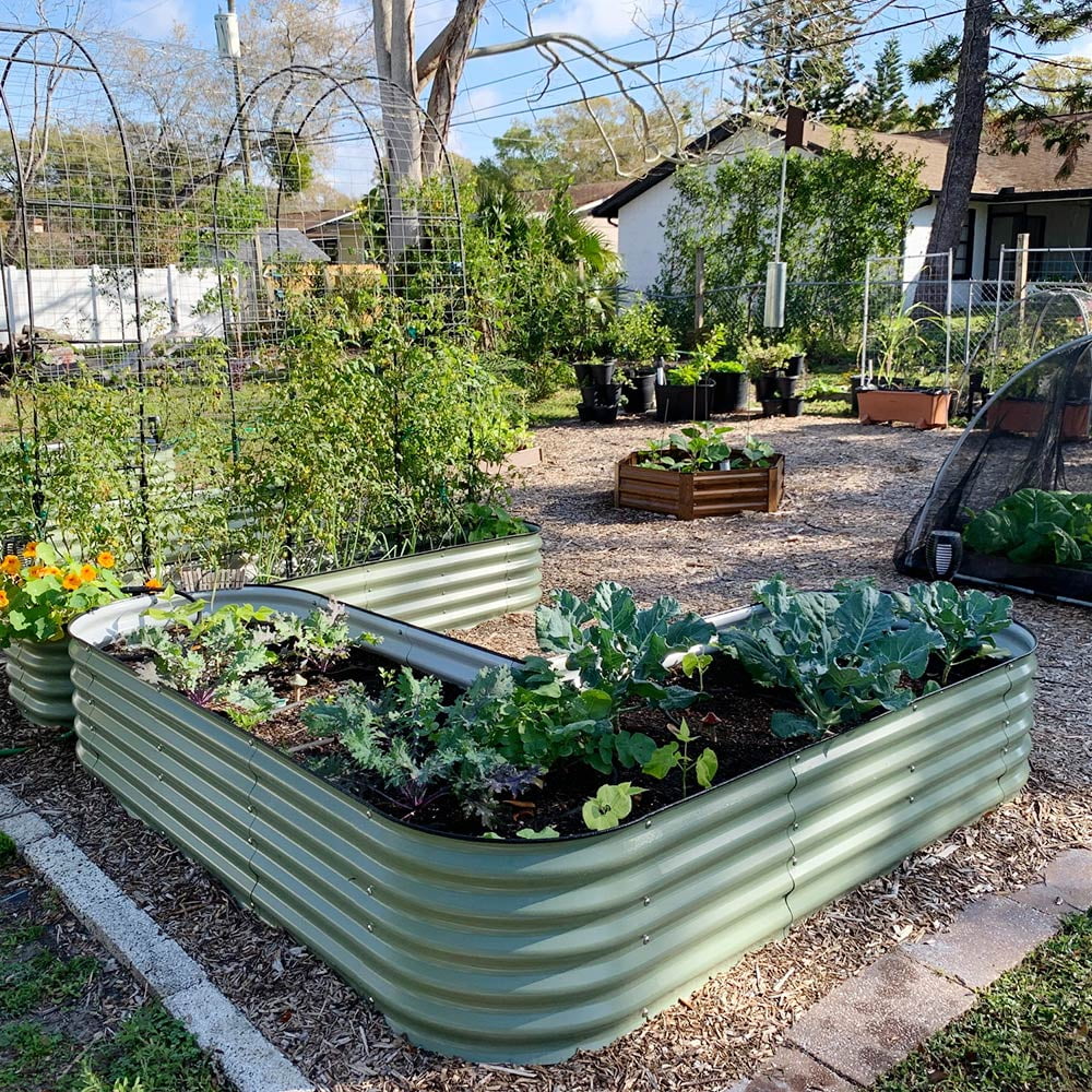 17" Tall L-Shaped Modular Corrugated Metal Raised Garden Beds G7849