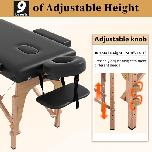 Portable 2 Section Foldable Massage Table Black T398