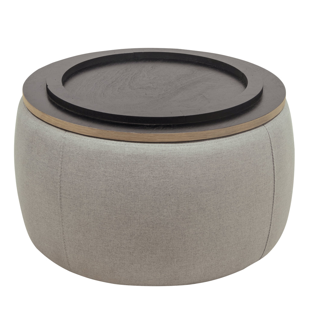 Grey Round Storage Ottoman with Wood Tray G947037